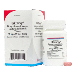 BIKTARVY® (bictegravir 50 mg / emtricitabina 200 mg / tenofovir alafenamida 25 mg) Tabletas, caja con 1 frasco con 30 tabletas