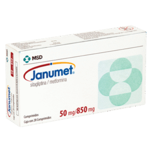 JANUMET® (sitagliptina 50 mg / metformina 850 mg), caja con 56 comprimidos recubiertos