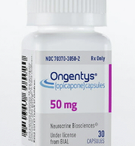Ongentys® (Opicapone) 50 mg, Amneal, Cápsulas, frasco con 30 cápsulas