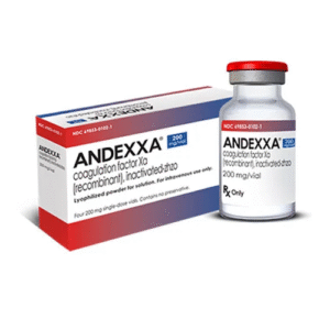 Andexxa® (andexanet alfa) 200 mg Polvo liofilizado para solución inyectable, caja con 4 frascos ámpula de dosis única.