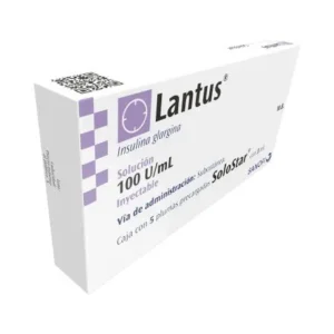 Lantus® (Insulina glargina) 100 UI/ml, Sanofi, Solución inyectable, caja con 5 cartuchos de 3 ml