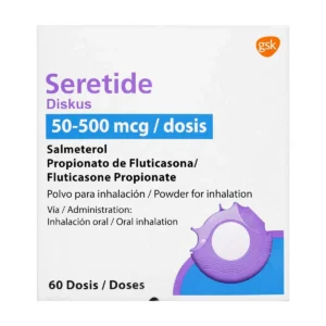 Seretide® (Salmeterol/Fluticasona) 50/500 mcg, GSK, Polvo para inhalación, Diskus con 60 dosis