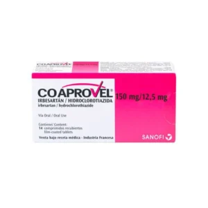 CoAprovel® (Irbesartán/Hidroclorotiazida) 150 mg/12.5 mg, Sanofi, Tabletas recubiertas, caja con 28 tabletas