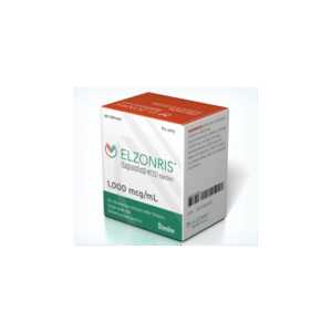 Elzonris® (Tagraxofusp-erzs) 1000 mcg/mL Solución inyectable, caja con 1 frasco ámpula de dosis única, Stemline Therapeutics.