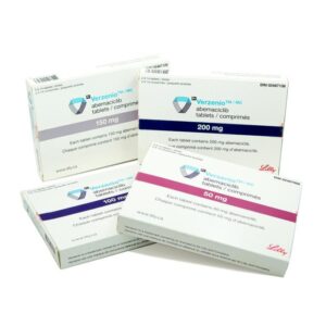 Verzenio® (Abemaciclib) , presentaciones de 50 mg, 100 mg, 150 mg y 200 mg, tabletas, Eli Lilly and Company.