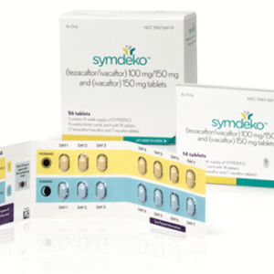 SYMKEVI / SYMDEKO (Tezacaftor 100 mg / Ivacaftor 150 mg) tabletas recubiertas con película (dosis de mañana), más Ivacaftor 75 mg tableta (dosis de noche), Vertex Pharmaceuticals.