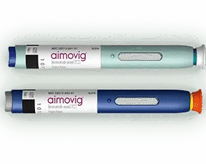 Aimovig® (Erenumab) 70 mg/ml y 140 mg/ml, solución Inyectable en pluma prellenada (Autoinyector SureClick®), Amgen / Novartis.