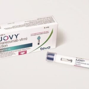 AJOVY (fremanezumab-vfrm) 225 mg/1.5 mL, solución inyectable en jeringa precargada o autoinyector de dosis única, Teva Pharmaceuticals.